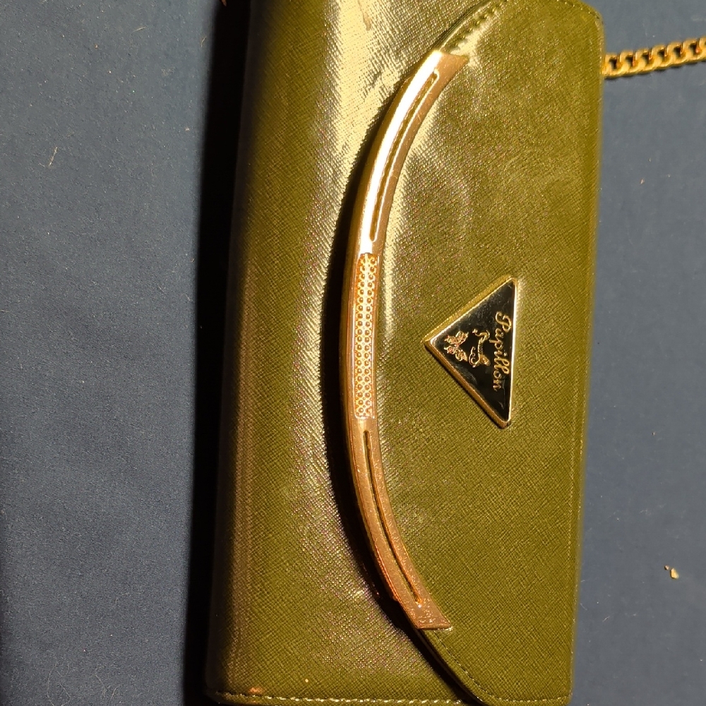 Papillon Olive Green Clutch with Gold Detailing